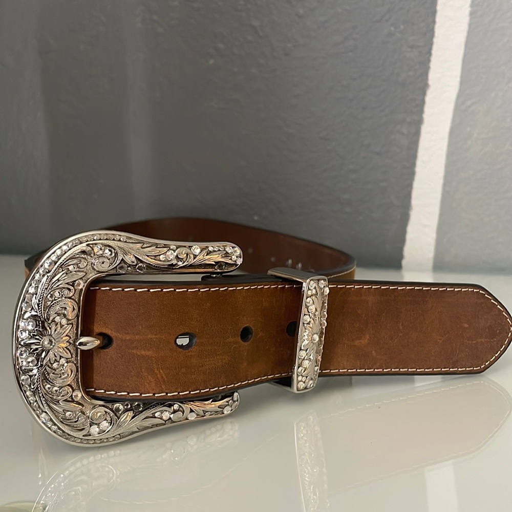 Ariat Leather Belt w/ Rhinestones & Flowers